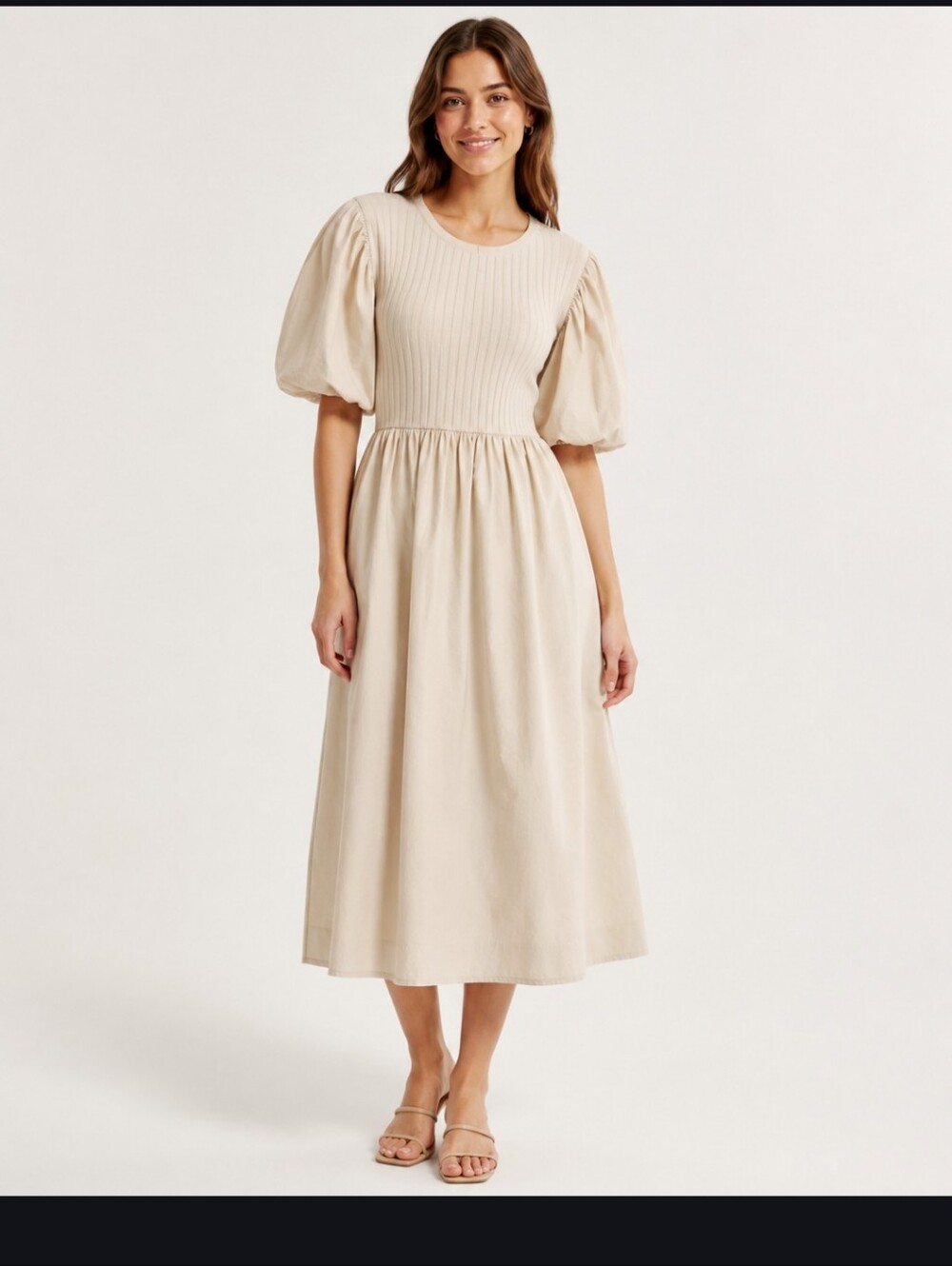 Anthropologie Sofie the Label Tori Contrast Midi Dress *IN Beige Cream*